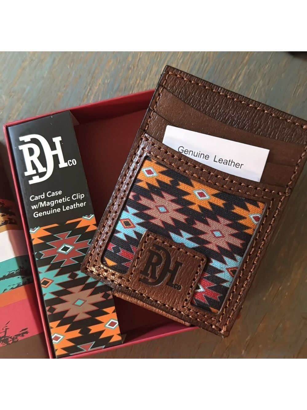 Red Dirt Hat Co Mens Leather Southwest Canvas Card Case
